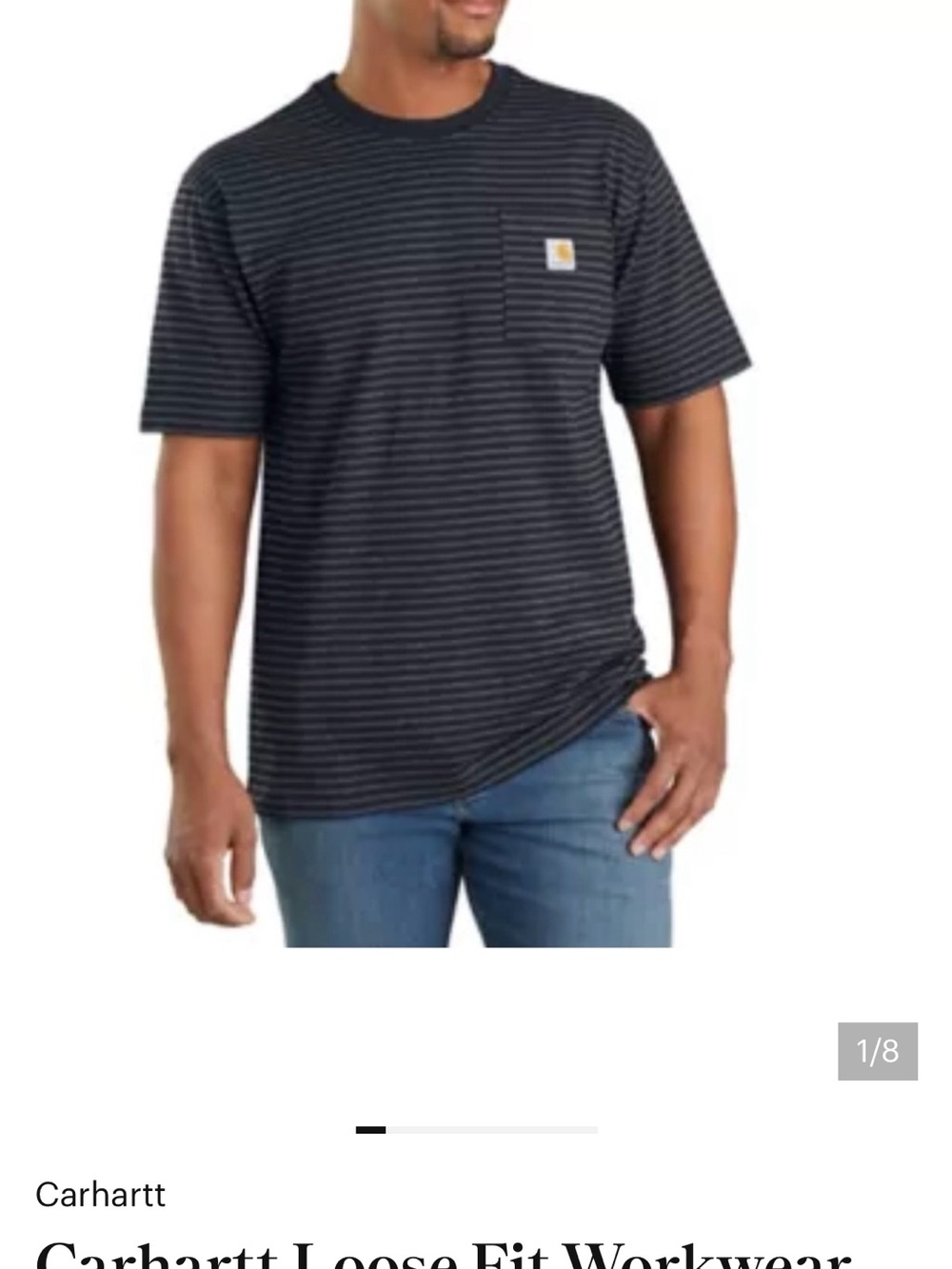 Carhartt Black & Charcoal Striped Short Sleeve Pocket Tee Size Large